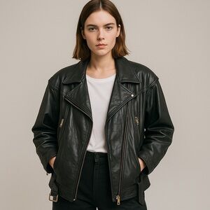 Vintage Leather Ranch Moto Jacket-Unisex Made in Canada-Black‎ L/XL